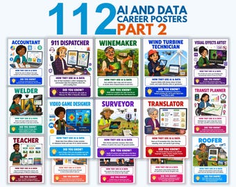 AI Career Posters Part 2, 112 Career Exploration Posters for Kids, Sports Trades Arts Food Jobs, Classroom Decor, Homeschool Printable