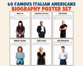 60 Famous Italian Americans Biography Poster Set | Italian American Heritage Month Posters | Classroom Decor Bulletin Board Digital Download