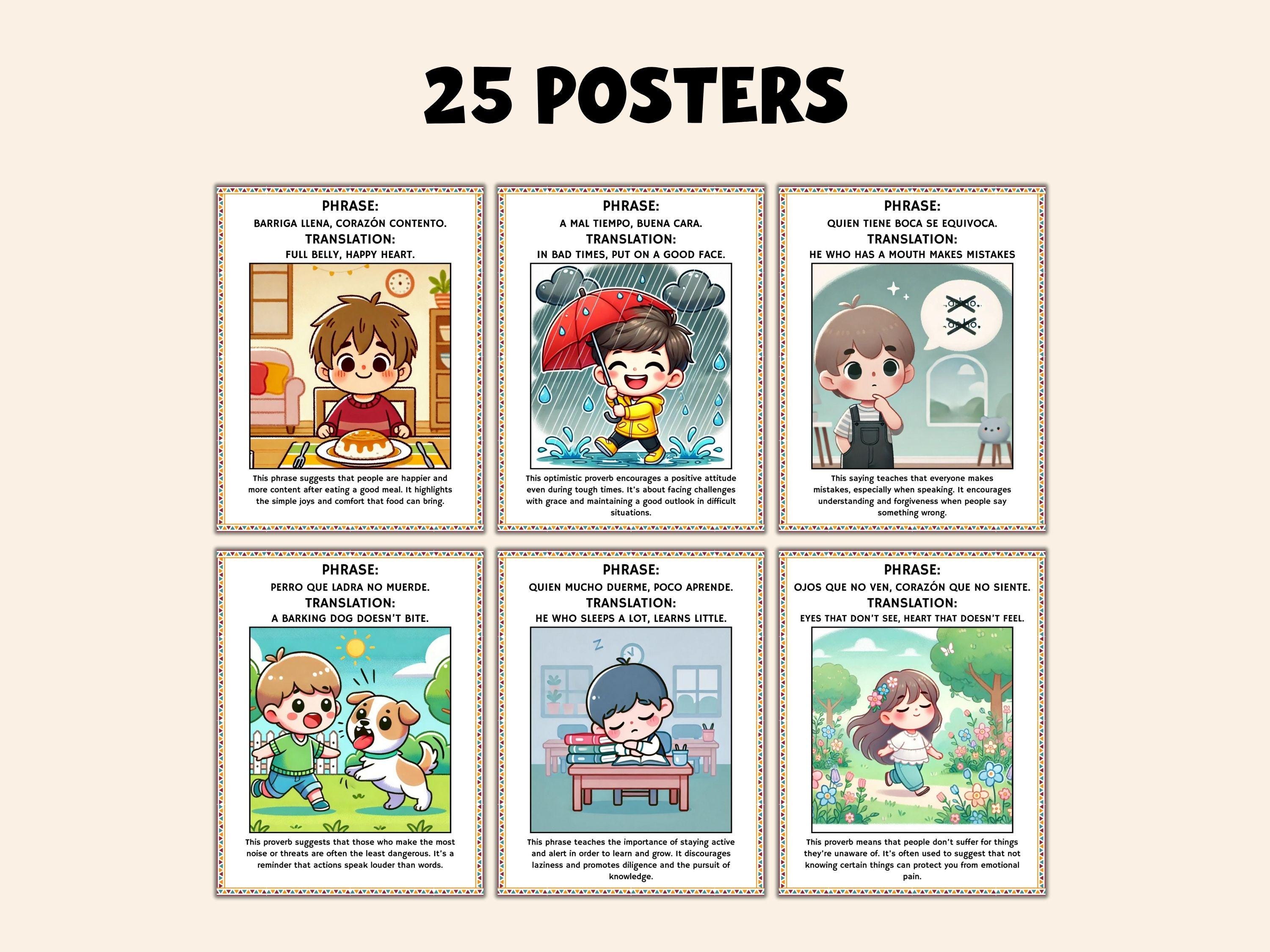 Spanish Proverbs Posters Bilingual | English Spanish Sayings With ...
