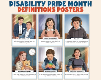 Disability Definitions Posters Inclusive Vocabulary Neurodiversity Awareness SEL Special Education Autism ADHD Dyslexia Classroom Decor