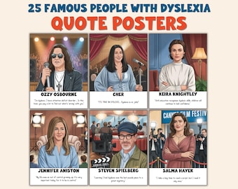 25 Famous People with Dyslexia Quote Posters, SEL Classroom Decor, Inspirational Bulletin Board, ELA Literacy, Research Starters, Printable