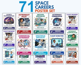 Space Careers Posters for Kids, 71 Jobs in Space Printable, STEM Classroom Decor, Career Day Bulletin Board, Homeschool Space Unit PDF