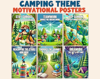 Camping Theme Classroom Decor Motivational Posters Back to School Bulletin Board Elementary Teacher Inspirational Quotes Printable Forest