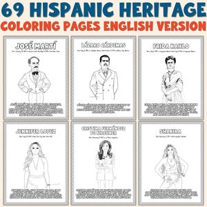 69 Hispanic Heritage Coloring Pages • Famous Latinx Icons Classroom Decor • Heritage Month Bulletin Board • Printable Coloring Sheets Bundle