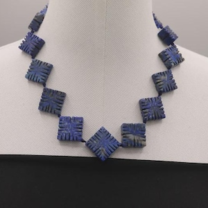 Handmade Lapis Lazuli Square Shap Necklace.Natural Lapis Beads,Lapis Stone,Lapis Strand Afghanistan,deep blue,Hand cut drilled,Hand polished