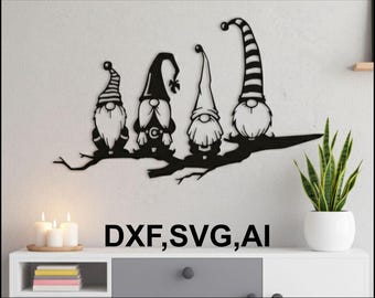Laser Cut Gnome Wall Decor | Branch Silhouette (svg, dxf, ai, pdf)