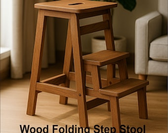 Handmade Wood Folding Step Stool: Compact Ladder Stool