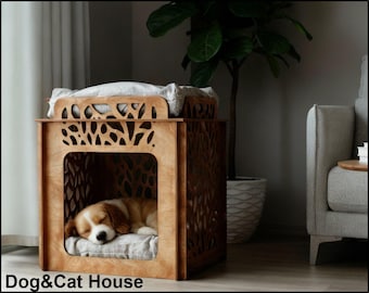 Modern Two-Story Pet House: Plywood Cat & Small Dog Bed