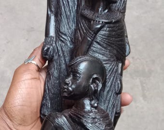 Hand-Carved Ebonywood Family Sculpture, Maasai Samburu Turkana Decorative Statue