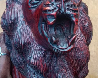 12 Inch long Rosewood Hand carved Display Wild Lion