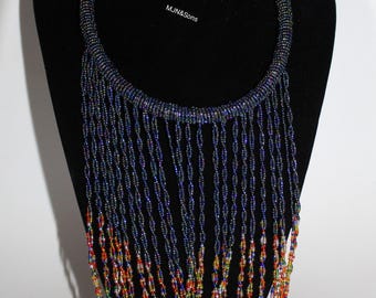 Cascading Beaded Fringe African Necklace