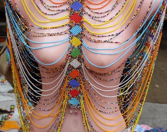 Maasai Beaded Body Chain Bolero Necklace - Multicolor Fashion Statement