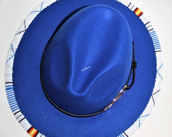 Blue Fedora Hat: African Masai Beaded Summer Fashion