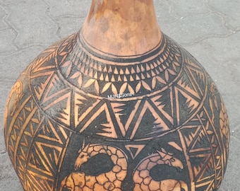Tribal Giraffe Engraved African Home Decor Calabash