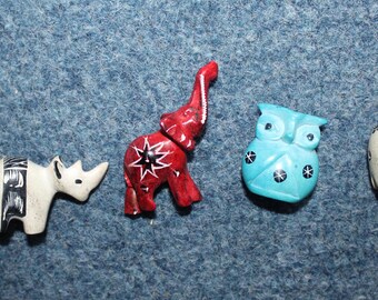 10 Pieces of Home Decorative Miniature Soapstone Figurine Animal Assortment Carvings - Elephant, Rhino, Owl,
