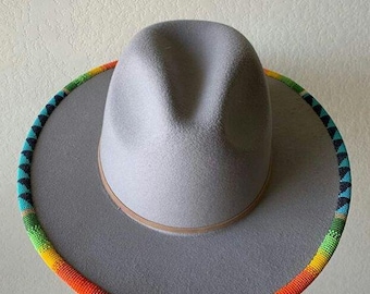 Gray Fedora Hat – Masai Beaded, Rainbow Summer Hat