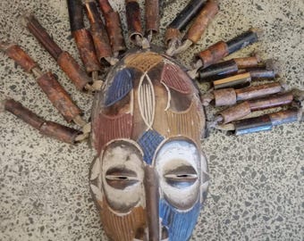 Hand Carved Wooden Tribal Mask: African Wall Hanging Decor (17 inches)