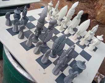 14 Inch White and Black Soapstone Chess Board Game