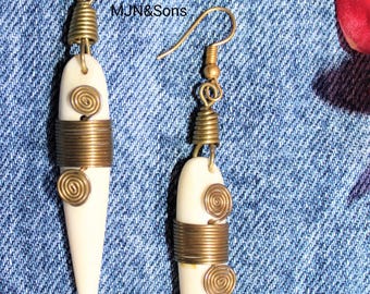 White Maasai Earrings with Brass Detailing  Earrings