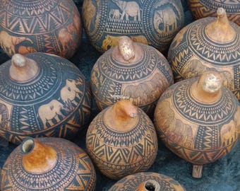 10 Assortments of Decorative African Calabash Gourd Vase, Tribal African Decor