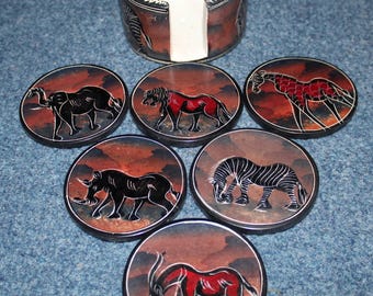 Set of 6 Wild Game Soapstone Table Coasters