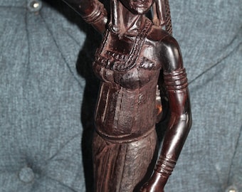 18.5 Inch Wooden  Maasai Woman Sculpture, Hand-Carved Dark Brown Ebony Decorative Statue, Standing Figure