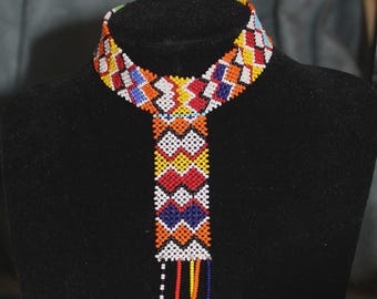 All Beaded African Multicolor Draping Choker Necklace