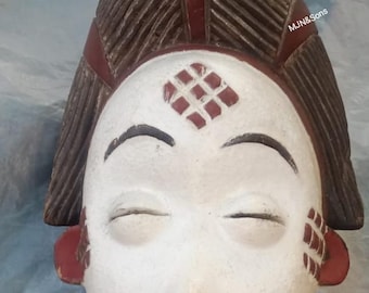 13" Gabon Punu White Faced Tribal Mask / Okuyi mask /  Mukudju mask