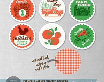 EDITABLE! Farmers Market Cupcake Toppers | Farm | Spring Birthday Invitation | Digital Download | Corjl