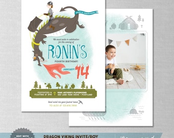 EDITABLE! Viking | Dragon | How to Train Your Dragon Birthday Invite {Boy} | Digital Download | Corjl