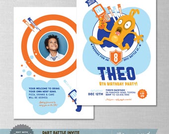 EDITABLE! Darts | Dart Guns | Battle | Ready Aim Fire Birthday Invitation | Digital Download | Corjl