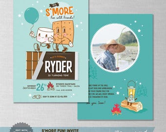 EDITABLE! S'mores | Wilderness | Camping | Bonfire | Smore Fun Birthday Invitation | Digital Download | Corjl