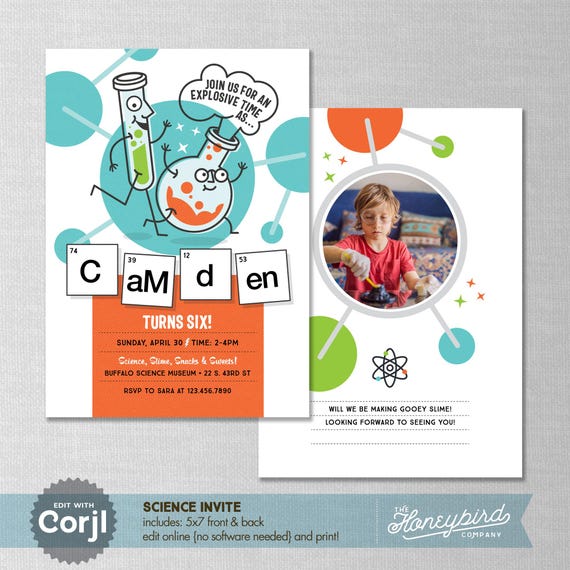 EDITABLE! Chemistry | Experiment | Mad Scientist | Science Birthday Invitation | Digital Download | Corjl