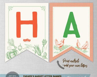 EDITABLE! Farmers Market Garland | Flags | Bunting | Farm | Digital Download | Corjl