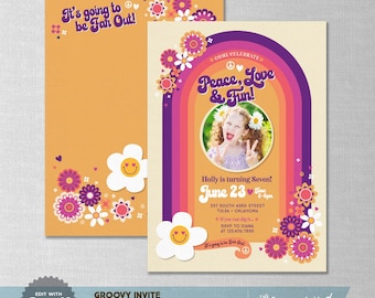 EDITABLE! Groovy | 70s | 60s | Hippie | Flower Power Birthday Invitation | Digital Download | Corjl