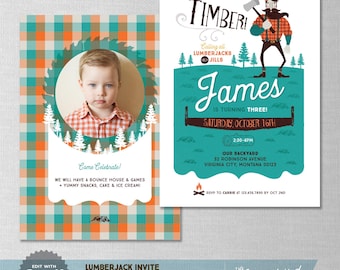 EDITABLE! Lumberjack | Woodland | Camping | Outdoors Birthday Invitation | Digital Download | Corjl