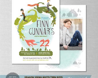 Dragon Viking Birthday Invitation {two boys} | Editable, Corjl Template (Digital Download)