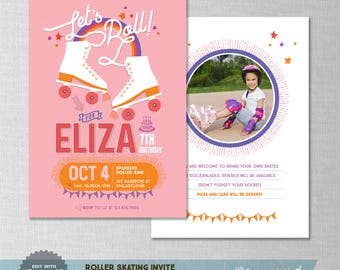 EDITABLE! Roller Skating | Rollerblading | Disco | Rainbow Birthday Invitation | Digital Download | Corjl