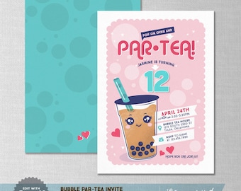 EDITABLE! Boba | Bubble Par-Tea Birthday Invitation | Digital Download | Corjl