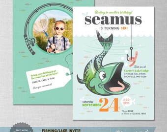 EDITABLE! Fishing | Fish | Lake Birthday Invitation | Digital Download | Corjl