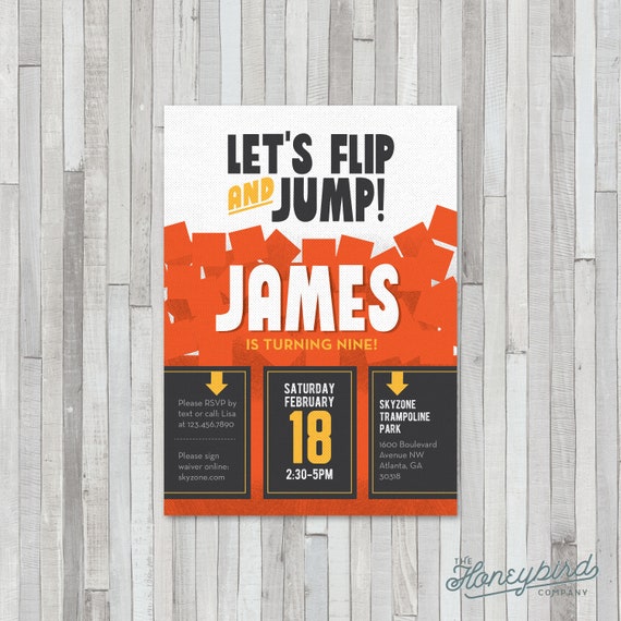 Trampoline Park Jump Birthday Invitation Etsy