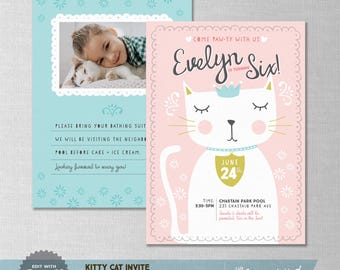 EDITABLE! Kitty Cat | Kitten | Cat  | Pet Birthday Invitation | Download | Corjl
