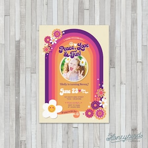 Groovy / 70s / 60s / Hippie / Flower Power Birthday Invitation