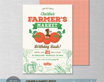 EDITABLE! Farmers Market Invite | Farm | Spring Birthday Invitation | Digital Download | Corjl
