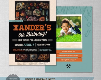 EDITABLE! Rocks & Minerals | Geology | Gems | Mining Birthday Invitation | Digital Download | Corjl