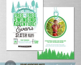 EDITABLE! Zipline | Rope Course | Park | Outdoor Adventure Birthday Invitation | Blue+Green | Digital Download | Corjl
