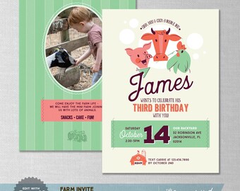 EDITABLE! Farm | Farmers | Cow | Chicken | Pig | Animal | Farm Market Birthday Invitation | Digital Download | Corjl