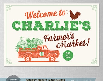 EDITABLE! Farmers Market Large Banner {36x24} | Farm | Spring Birthday Invitation | Digital Download | Corjl