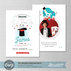 EDITABLE! Magician | Magic | Rabbit | Abracadabra | Birthday Invitation | Digital Download | Corjl