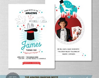 EDITABLE! Magician | Magic | Rabbit | Abracadabra | Birthday Invitation | Digital Download | Corjl